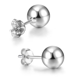 day.berlin 925 Silver Ball Stud Earrings 18 Carat Gold-Plated Round Women's Earrings 6 mm Diameter Rhodium-Plated with Tarnish Protection, Ball Studs Nickel-Free and Waterproof, Stainless Steel