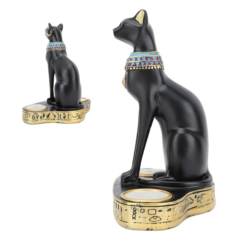 Egyptian Cat Candle Holder Decorative Resin Egyptian Cat Candlestick Exquisite