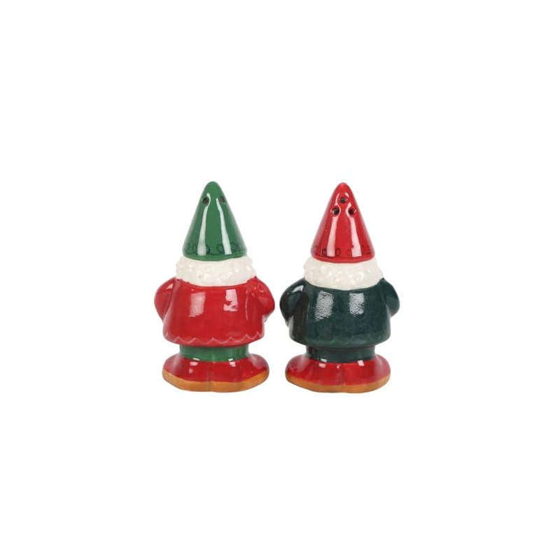 Gnome Salt and Pepper Shaker Set, Ceramic, Red and Green