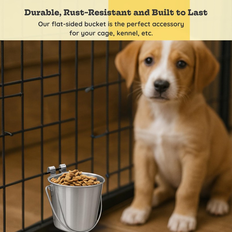 AASPIRE PETS 2 quart Stainless Steel Flat Sided Bucket with