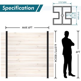 LukLoy 1 Pack Line Post for 6ft Outdoor Privacy Fence Panels, Matte Black Metal Wood Fence Post, No Dig Hard Surface Mount. (1 Pack 180 Degree), PFMP-180D-P1