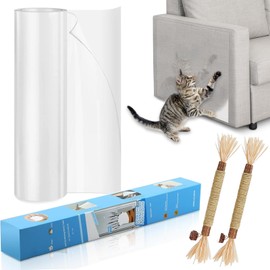 197"x12" Cat Scratch Furniture Protector with Chew Sticks, Large Transparent Couch Protector from Cat Claws, Self-Adhesive Anti-Scratch Guard for Sofa Door Chair Table Leg