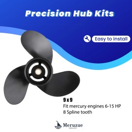 Meruzue 9x9 Boat Propeller 48-828156A12 fit Mercury Engines  6-15HP 8 Tooth RH