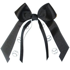 Sublimation Specialties Softball Baseball Hair Bow - Made in The USA, Black, White Pony Band