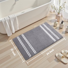 Arenarug Bathroom Rugs 17x24 Extra Soft Absorbent Bath Mat Chenille Non Slip Shower Mat Rubber Backing Machine Washable Bath Mats for Bathroom Shaggy Grey Bath Rugs for Tub, Hallway