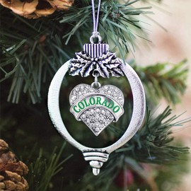 Inspired Silver - Colorado - Silver Christmas Ornament - Pave Heart Charm Christmas Tree Ornament with Cubic Zirconia - Holiday Hanging Decoration