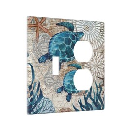 Teal Blue Sea Turtle Ocean Beach 2-Gang 1-Toggle 1-Duplex Device Combination Wallplate Nautical Tropical Summer Starfish One Toggle Switch and One Duplex Receptacle Outlet Combo Light Switch Cover