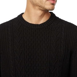 Buffalo Cable Knit Sweater for Men, Black, 100% Cotton, Classic Fit, X-Large
