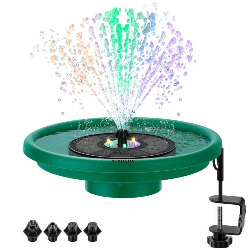 VIVOSUN 8" Solar Colorful Bird Bath, Solar Powered Pond Fountain