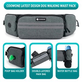 Leckerlitasche für Hunde, Bauchtasche für Hunde Zubehör-Leckerlibeutel mit Kotbeutelspender, reflektierende Bungee-Waist-Leine Für Gassi, Wanderungen & Hundetraining (Grau, Mit 1 Hundeleine)