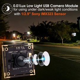 SVPRO 3.7mm Pinhole Lens USB Camera Module Board 1080P Full HD, Sony IMX323 USB Camera Board with Microphone, 0.01Lux Low Illumination Webcam H.264 Video Output