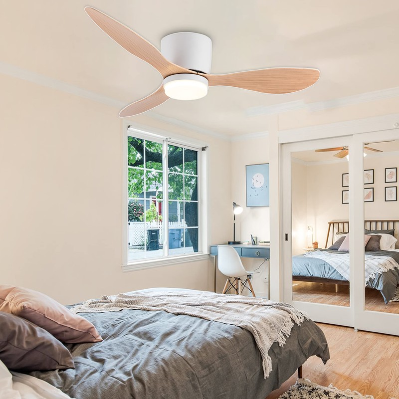GESUM 42" Flush Mount Ceiling Fan Light with 3 Colors,