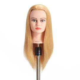 Hairginkgo Mannequin Head 20"-22" 100% Human Hair Manikin Head for Hairdresser Training, Cosmetology Practice - Includes Clamp Stand