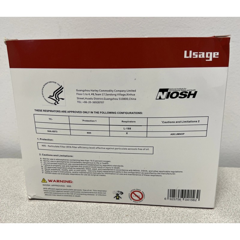 Harley Niosh N95 Respirator Face Mask Model No. L-188 -