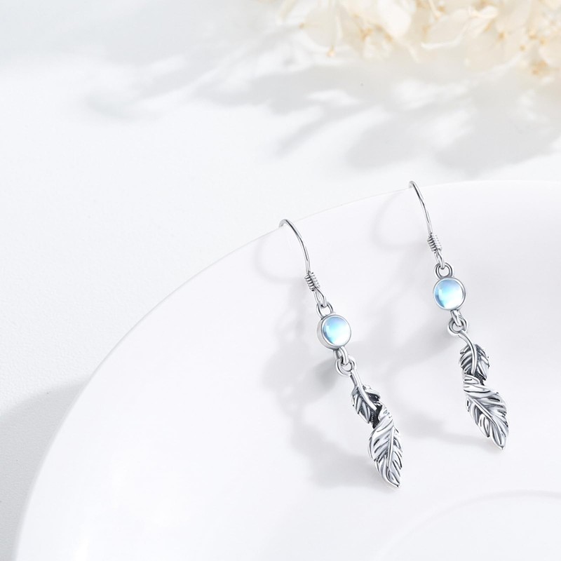 ABIGY Feather Earrings Graduation Gift 925 Sterling Silver Feather Dangling