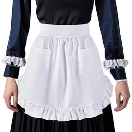 Women's Waist Apron with Two Pockets Half Apron, Costume Aprons for Kitchen Cooking Restaurant Coffee Shop (White)