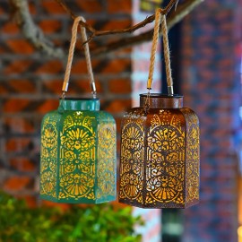 Hanging Solar Lights Outdoor Garden Decorative, Solar Hexagon Hollow Iron Lantern, Decorative Hanging Outdoor Lightcolor: Bronze