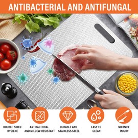 Tutamaz Schneidebrett aus 304 Edelstahl, Doppelseitiges Schneidebrett für die Küche mit Griff und rutschfestem Kratzfestigkeit Design BPA-frei Spülmaschinenfest für Fleisch Gemüse Obst