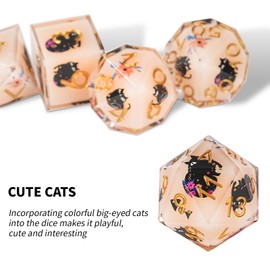 GU BEI TE DND Dice Set, Cute Cat & Flowers Style Sharp Edge Polyhedron Resin Dice for Dungeons & Dragons RPG MTG