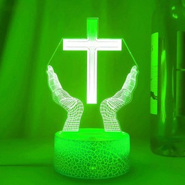 Jinnwell 3D Jesus Cross Night Light Lamp Illusion Night Light 16 Color Changing Table Desk Decoration Lamps Gift with Acrylic Flat ABS Base USB Cable Toy