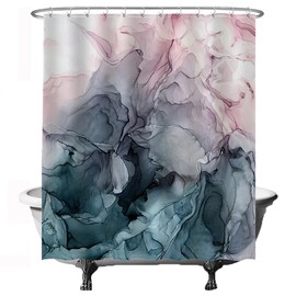 Ulticool Shower Curtain - Marble Pastel Watercolour Abstract Art - 180 x 200 cm - Washable - Anti Mould - Waterproof - with 12 Rings - Marble Blue Pink