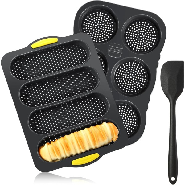 FillTouch Set of 3 Silicone Baguette Pan and Hamburger Bun