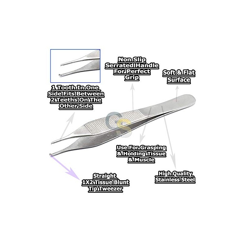 G.S ADSON Tissue Forceps 4.75" Teeth 1X2 Precision Crafted Tips