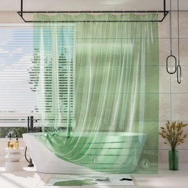 AmazerBath Heavy Duty Shower Curtain and Liner 2-in-1, 100% EVA Luxury Soft Clear Mint Green Shower Curtain Liner, 72x72 Plastic Weighted Shower Curtain, 12 Rustproof Grommets & 3 Heavyweight Stones
