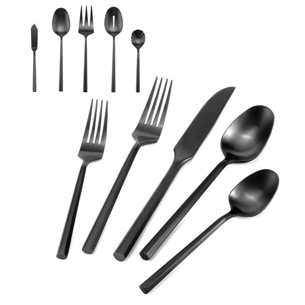 Silverware Set with Serving Utensil Set Black Flatware Set Hand