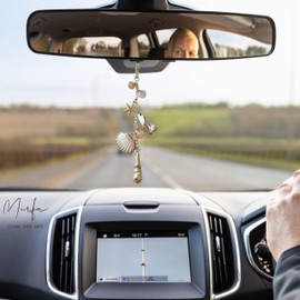 Mirfa Car Rearview Mirror Charm, Beach Seashell Hanging Decor, Boho Coastal Starfish Ornament
