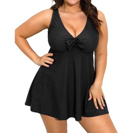 Daci Plus Size Two Piece Swimsuits for Women Flowy Tankini Swim Dress with Short Bathing Suits, Black, 20 Plus