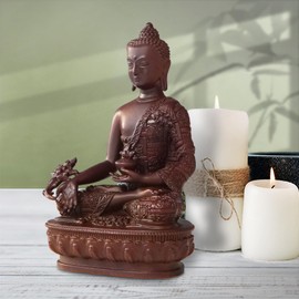 AksharaPadma Small Buddha Statue Indoor, Handmade Pure Copper Buddha Statues for Home Decor, Vintage Office Bedroom Shelf Decor Entryway (Bhaisajyaguru)