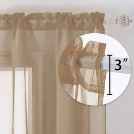 DUALIFE Brown Sheer Curtains 95 Inch Length,Faux Linen Semi Sheer Curtain Drapes for Living Room Bedroom Nursery Kitchen Bathroom Privacy Voile Window Treatment Panels,52 x 95 Inches,Set of 2