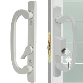 Offset Position Keyed Sliding Patio Door Handleset with Mortise Lock, 45° Keyway, 3-15/16" H.C., Fits 1-3/8" to 2" Thick Doors, Non-Handed, White Diecast