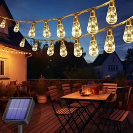 Cnulenzt Cnulenzt Solar lichterkette aussen, 16 Glhbirnen 8M/8 Modi Solar Lichterkette for Au?en mit Hanfseil, IP65 Wasserdich,fr Garten, Balkon, Hochzeit, Party (Warm Wei?)