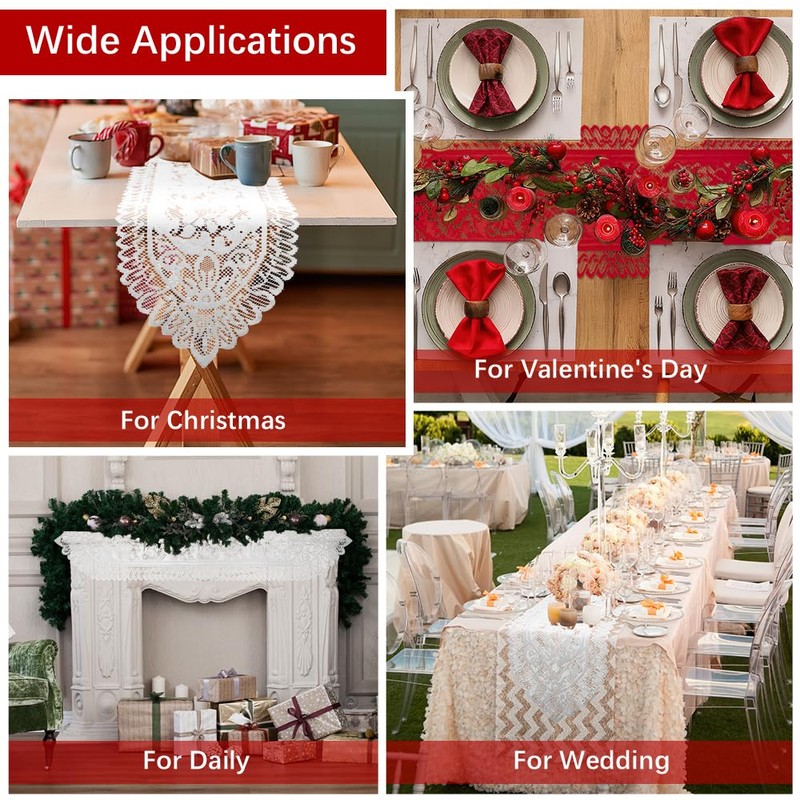 Christmas Table Runner, Lace Table Runner White Christmas Runner for
