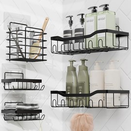 Clara Clark Shower Organizer - Adhesive Shower Shelf Caddy, Rustproof Stainless Steel Rack for Bathroom Storage & Home Decor, Black