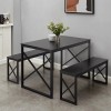 Vecelo 3Pcs Kitchen Dinning Table and Benches Set For 4-6,