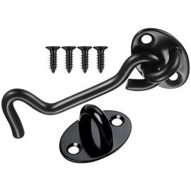ZiYuya Hook and Eye Latch, Stainless Steel Gate Hook Cabin Hook, Hook Eye Latch Door Lock Hook Lock Latch for Wooden Gates Window Brace Gate Door Catch (Black, 1 Pack, 4 Inch)