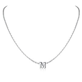 SILVERCUTE Sterling Silver Initial Necklaces for Women Girls Dainty Small A-Z Letter Pendant with Chain Birthday Name Necklace (M)