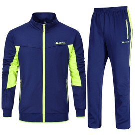 Rdruko Men's Tracksuit Athletic Full Zip Casual Sports Outfit Jogging Gym Sweatsuit(Blue+Green,CA M)