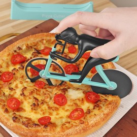 KUONIIY Pizza Cutter, Bicycle Pizza Cutter, Dual Stainless Steel, Super Sharp Blades Slicer with Non-Stick Coating, Blue