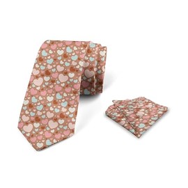 Ambesonne Love Men's Tie Set, Colorful Little Hearts Valentine Pattern Amour Flirt Love Theme, Necktie Set Groom Handkerchief for Parties Weddings & All Occasions, Pale Blue Pale Pink