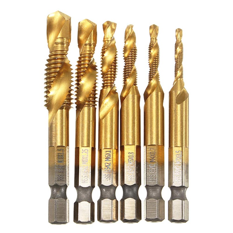 Eyech 6Pcs Titanium Combination Drill and Tap Bit Set, Metric