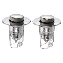 sourcing map 2 Pcs Bathroom Sink Stopper Push Type Sink Drain Strainer with ABS Filter Basket Hair Catcher Fit for 1.3"-1.6" 2.6" Depth Bathroom Kitchen Sink Drain Hole Silver