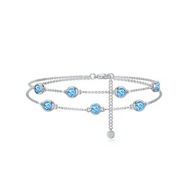 Dorunmo Blue Anklet 925 Sterling Silver March Birthstone Anklets for Women Aquamarine Birthday Anniversary Jewelry for Wife Mom