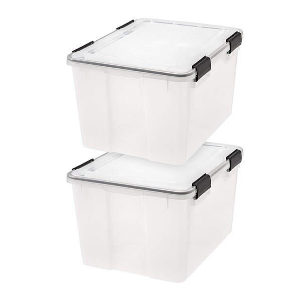 IRIS USA 2Pack 46.6qt WEATHERPRO Airtight Plastic Storage Bin with Lid and Seal and 4 Secure Latching Buckles