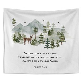 Knibeo Christian Tapestry Wall Hanging Aesthetic, PSALM 42 1 Bible Verse Tapestry, Jesus Tapestry, Christian Bible Scripture Wall Decor, Christian Backdrop, Inspirational Tapestry, 50x60 Inch