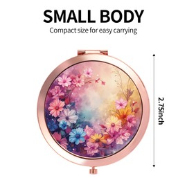 Dynippy Compact Mirror Rose Gold Makeup Mirror Folding Mini Pocket Mirror Portable Hand Mirror Double-Sided 2 x 1x Magnification for Woman Girls - Petals Bloom