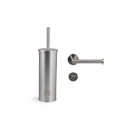 LIFA BATHING Set of 3 bathroom accessories in silver, bathroom accessories, complete set made of stainless steel, towel hooks, toilet brush and toilet roll holder for bathroom